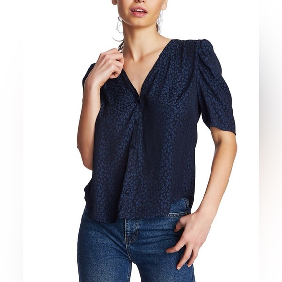 1. State Blue Animal Print Puff Sleeve Blouse Size XXS - Picture 1 of 6